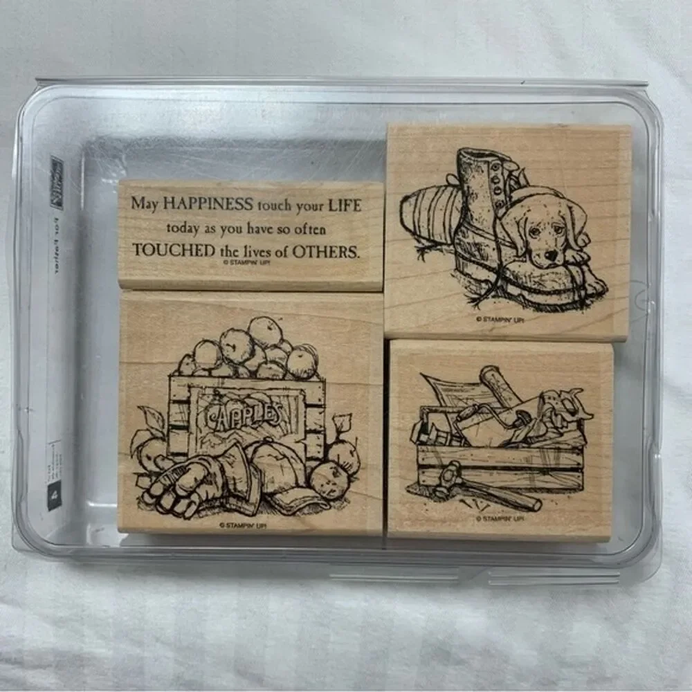 Vintage Stampin Up Retired For Father Stamping Stamp Set Rubber Wood Mount Dog